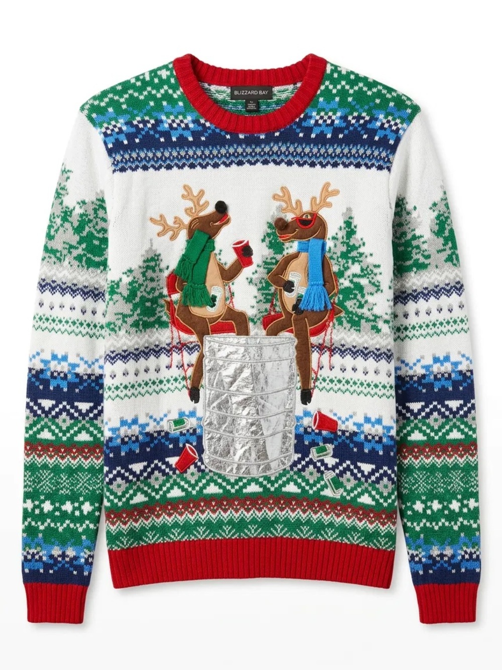 Men’s Green & White Festive Reindeer Knit Sweater EUC